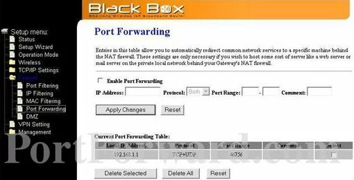BlackBox BB54G port forward
