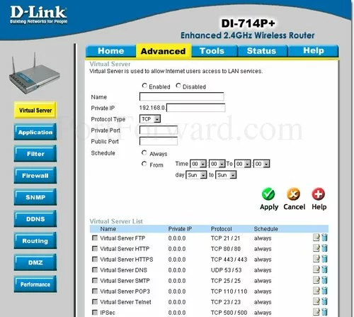 Dlink DI-714+v1.31 Virtual Server