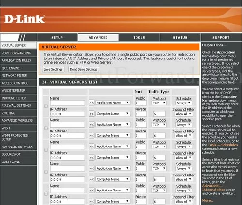 D-Link DIR-810L Virtual Server