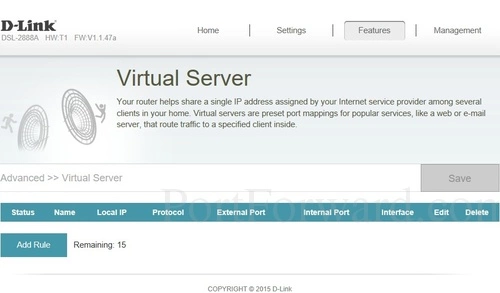 D-Link DSL-2888A Virtual Server