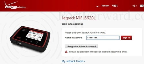 Verizon Jetpack MiFi 6620L Login