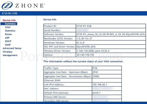 Zhone 6718-W1-EUB Device Info