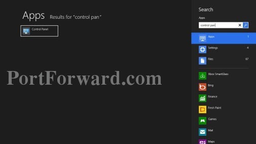 windows 8 start screen search for control panel